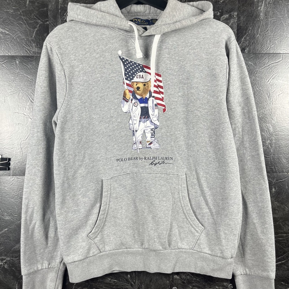 Polo Ralph Lauren Men's Grey Team USA Polo Bear Hoodie Small